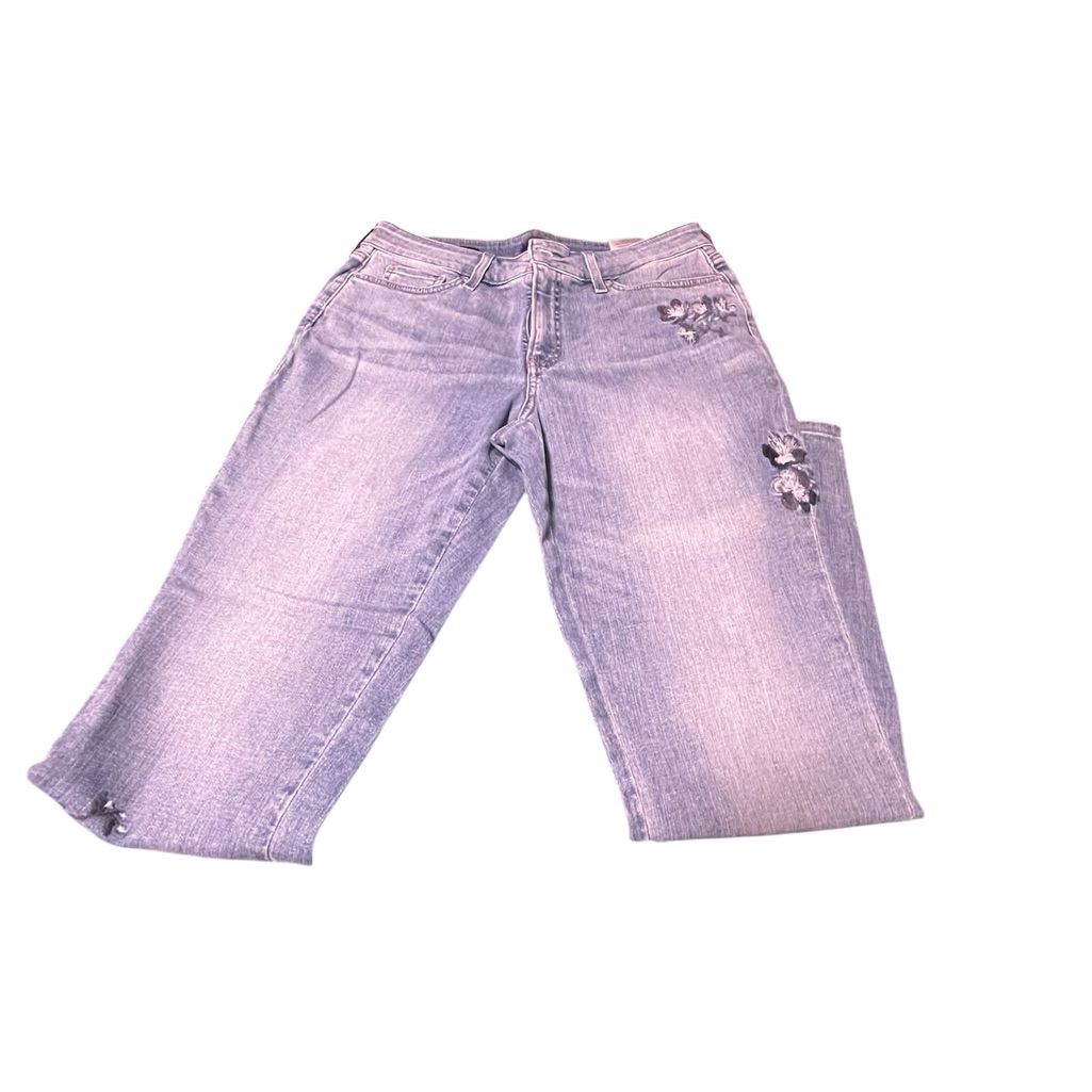 Nydj Light Blue Boyfriend Jeans With Floral Accent